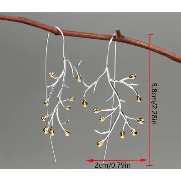 Dainty Minimalist Silver & Gold Twig Dangle Earrings - Picture 3 of 5